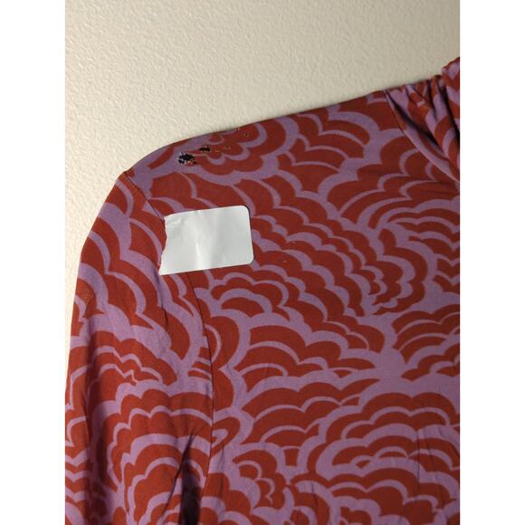 RTR A.L.C James Red Pink Print Turtleneck Long Sleeve Top Size Large pullover - Picture 5 of 11